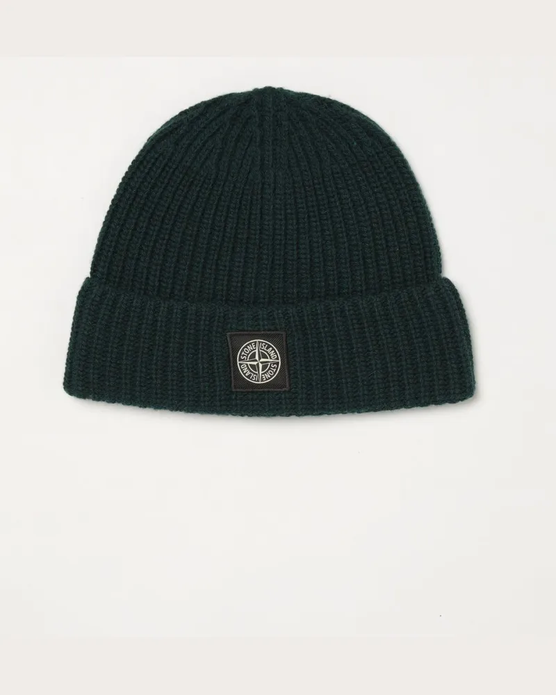 Stone Island Rippstrick-Beanie aus Schurwolle mit Compass-Logo Grün