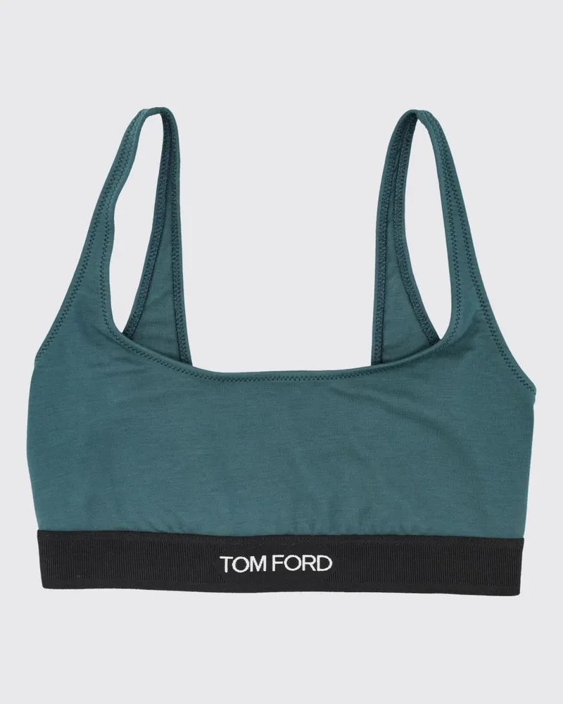 Tom Ford Cropped Bralette-Top aus Modal mit kontrastierendem Logo-Band Grün