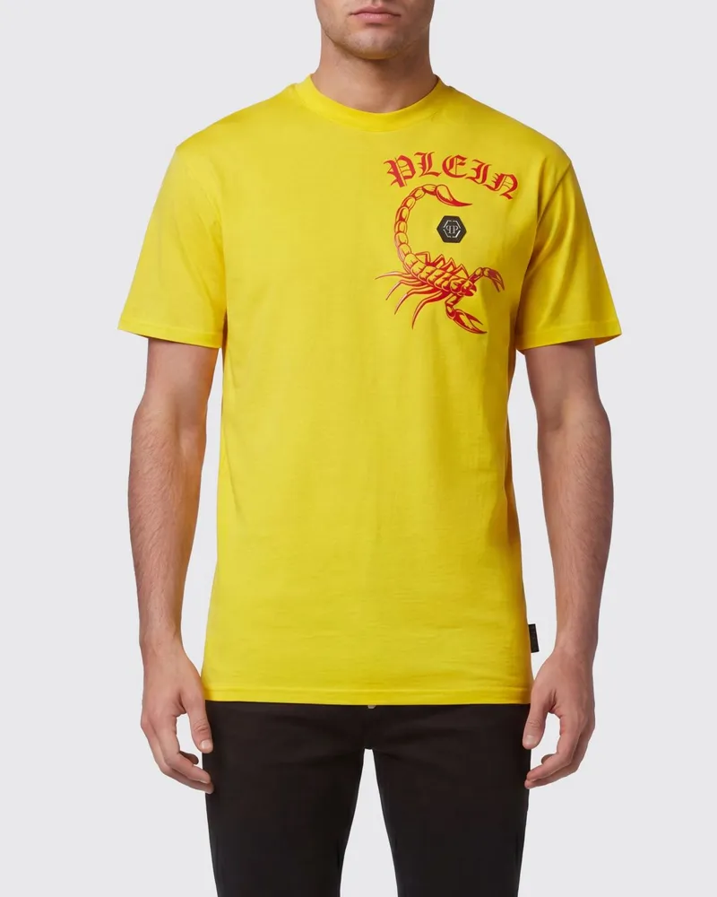 Philipp Plein Baumwoll-T-Shirt mit Grafik-Print und Logo hinten Gelb