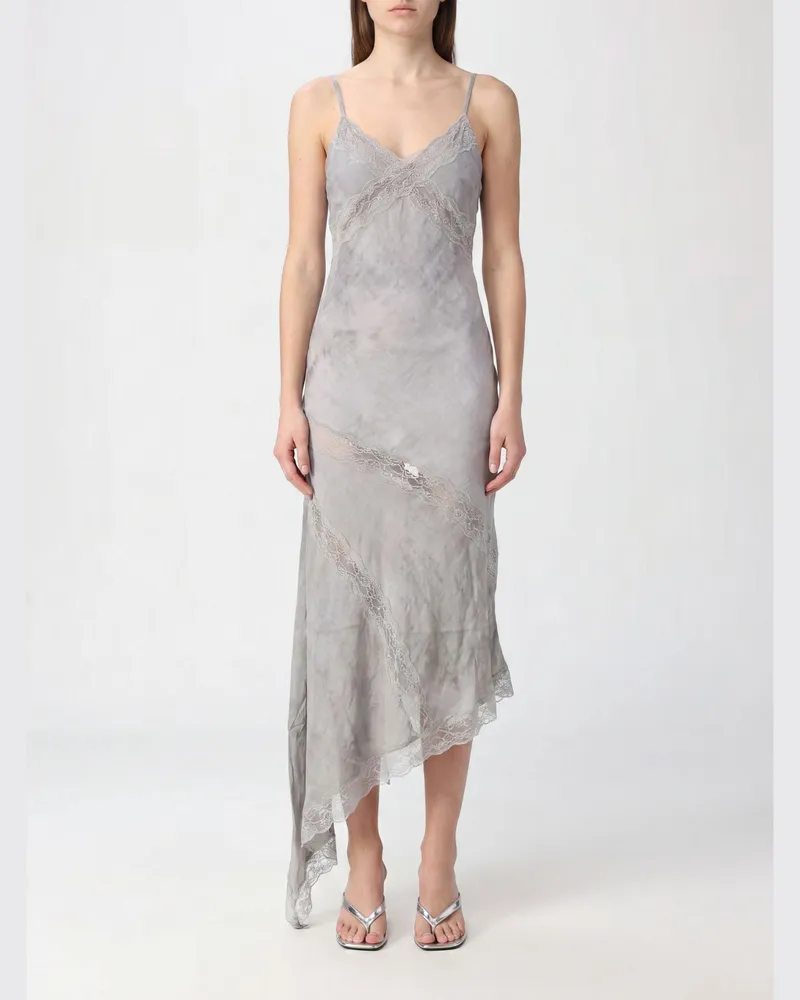 ANDAMANE Satin-Midikleid Rosetta mit Neckholder und Spitzeneinsätzen Grau