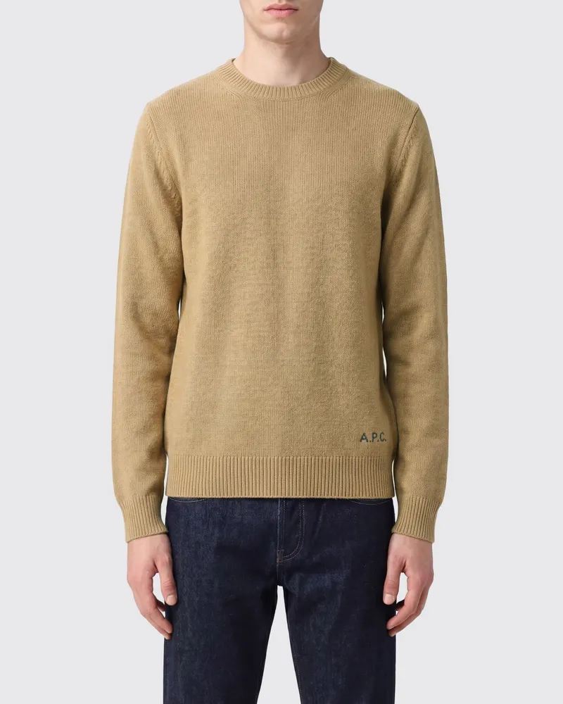 A.P.C. Rundhalspullover aus reiner Wolle mit gesticktem Logo Sand