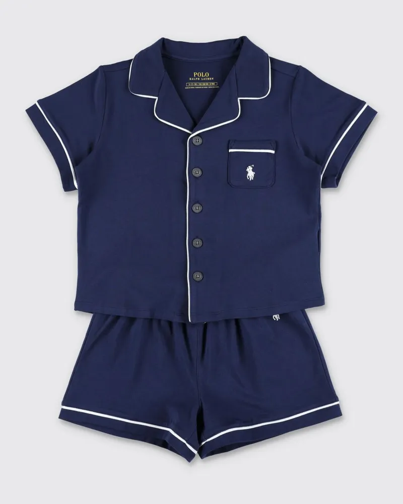 Ralph Lauren 2-teiliges Baumwoll-Pyjama-Set von für Jungen mit Reverskragen Blau