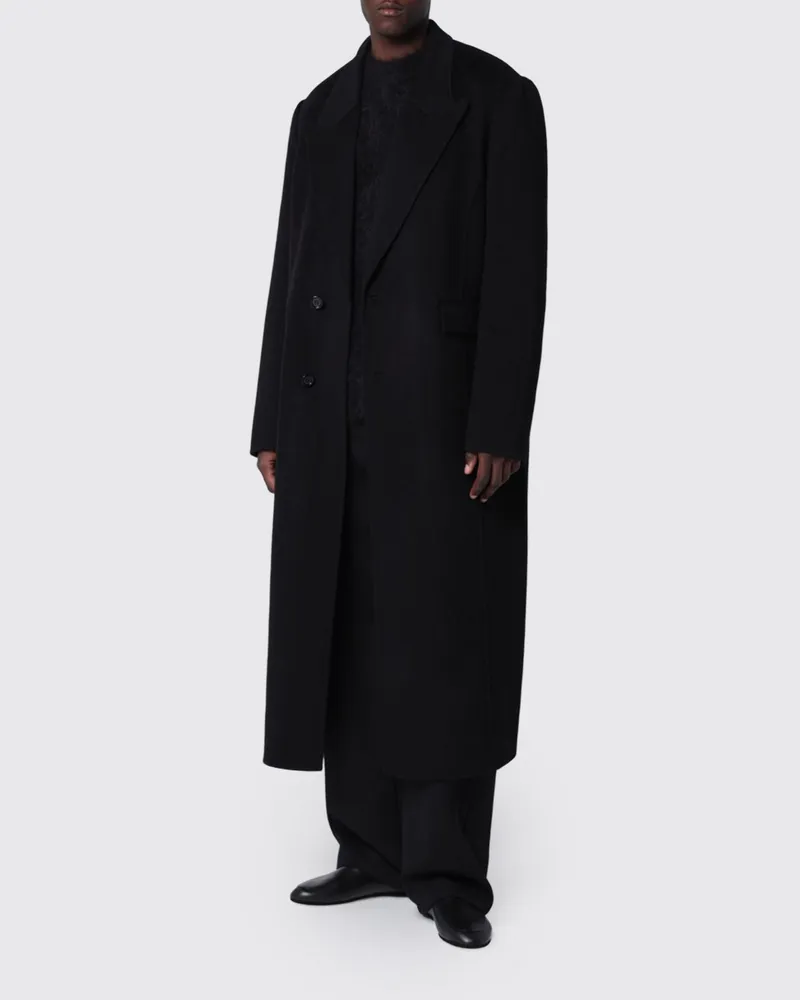Séfr Langer zweireihiger Mantel in Relaxed Fit aus Wolle und Kaschmir Schwarz