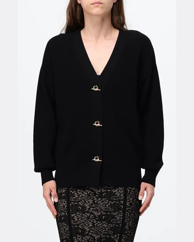 Elisabetta Franchi Cardigan von aus Viskosemischung mit V-Ausschnitt und überschnittenen Schultern Schwarz