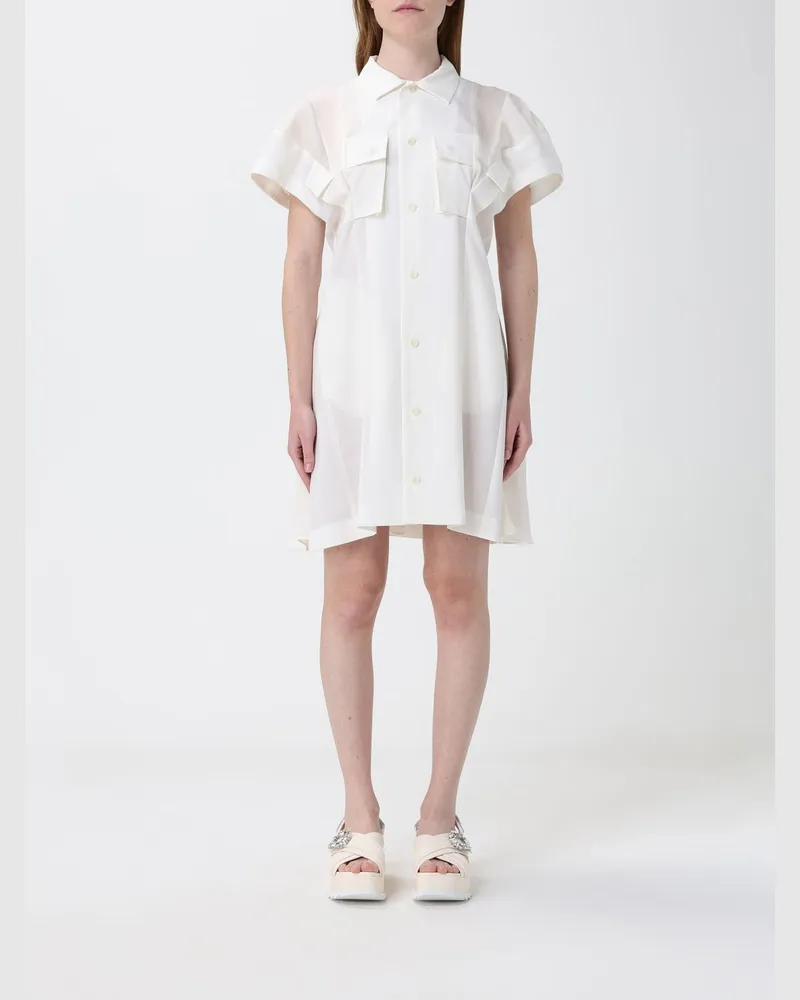 Sacai Chemisier-Kleid aus Baumwollmischung Weiß