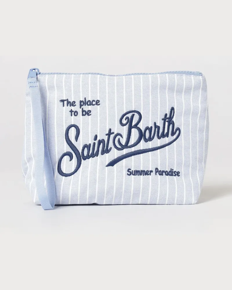 MC2 Saint Barth Aline Gestreifte Baumwollmisch-Pochette Hellblau