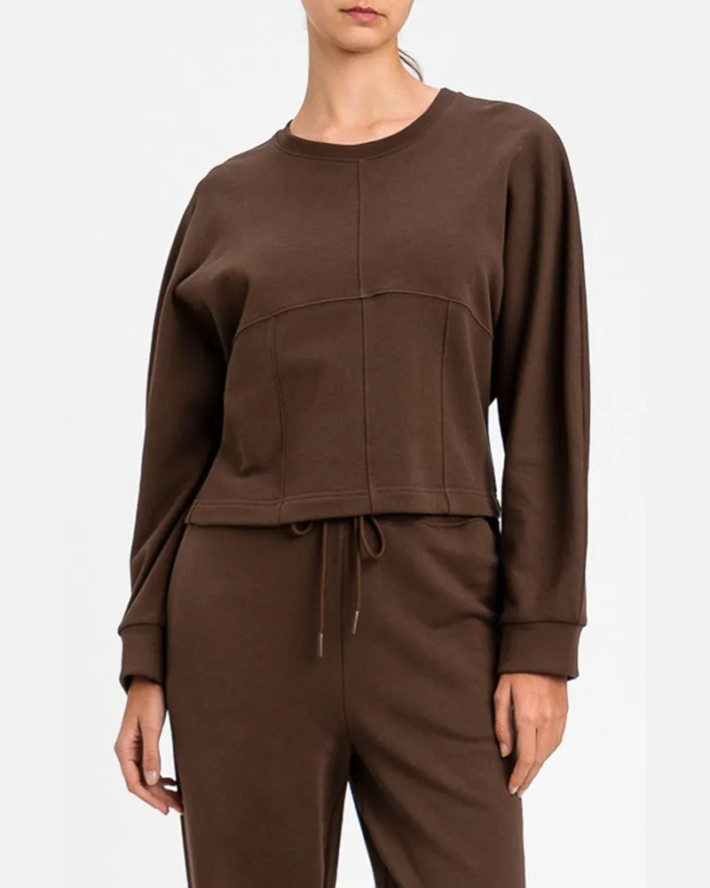 Twin-Set Langärmeliges Sweatshirt mit Rundhalsausschnitt aus reiner Baumwolle Braun