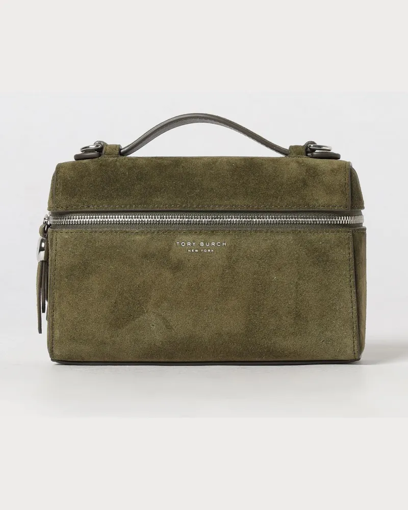 Tory Burch Romy Mini-Handtasche aus Leder und Wildleder mit abnehmbarem Riemen Military