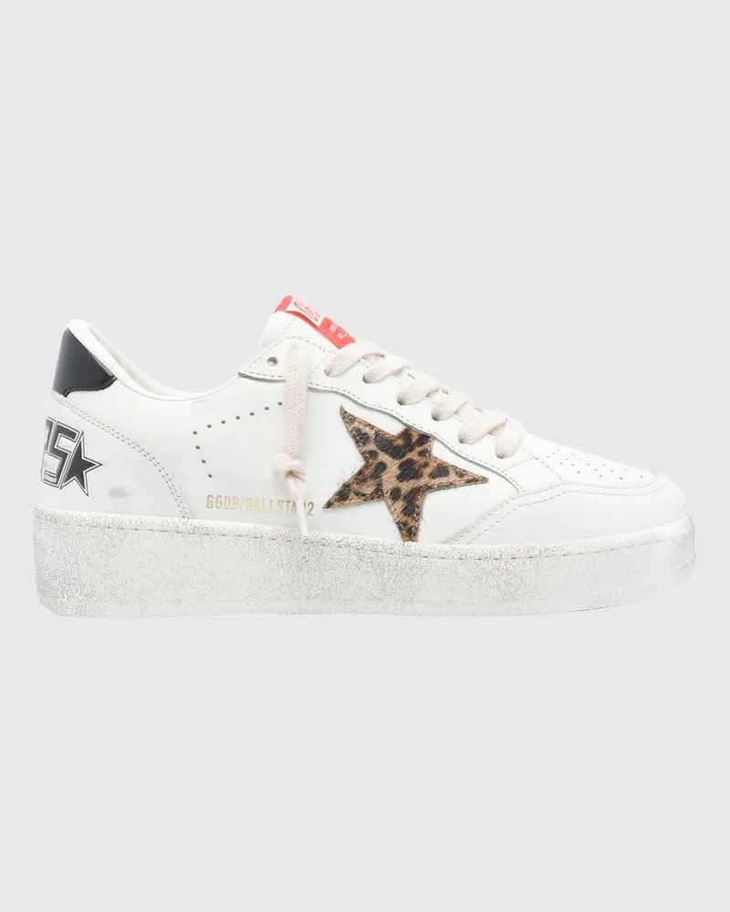 Golden Goose Ball Star 2 Sneaker aus Leder mit Animal-Print-Einsätzen und Used-Effekt Weiß