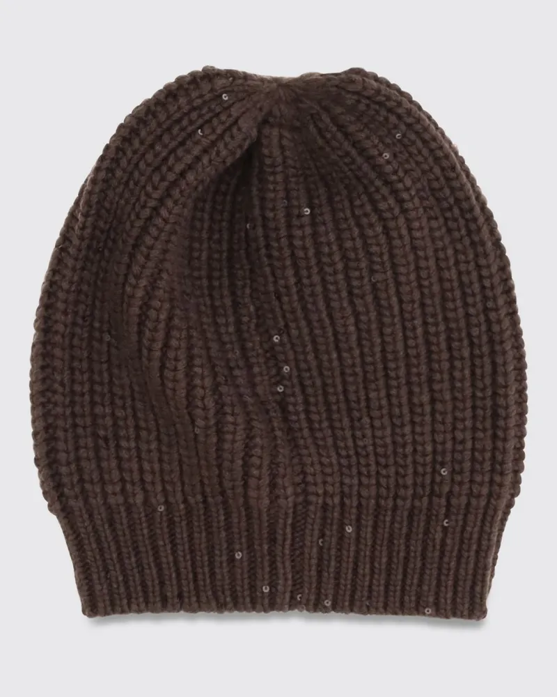 Brunello Cucinelli Beanie aus Kaschmir und Seide mit Pailletten Braun