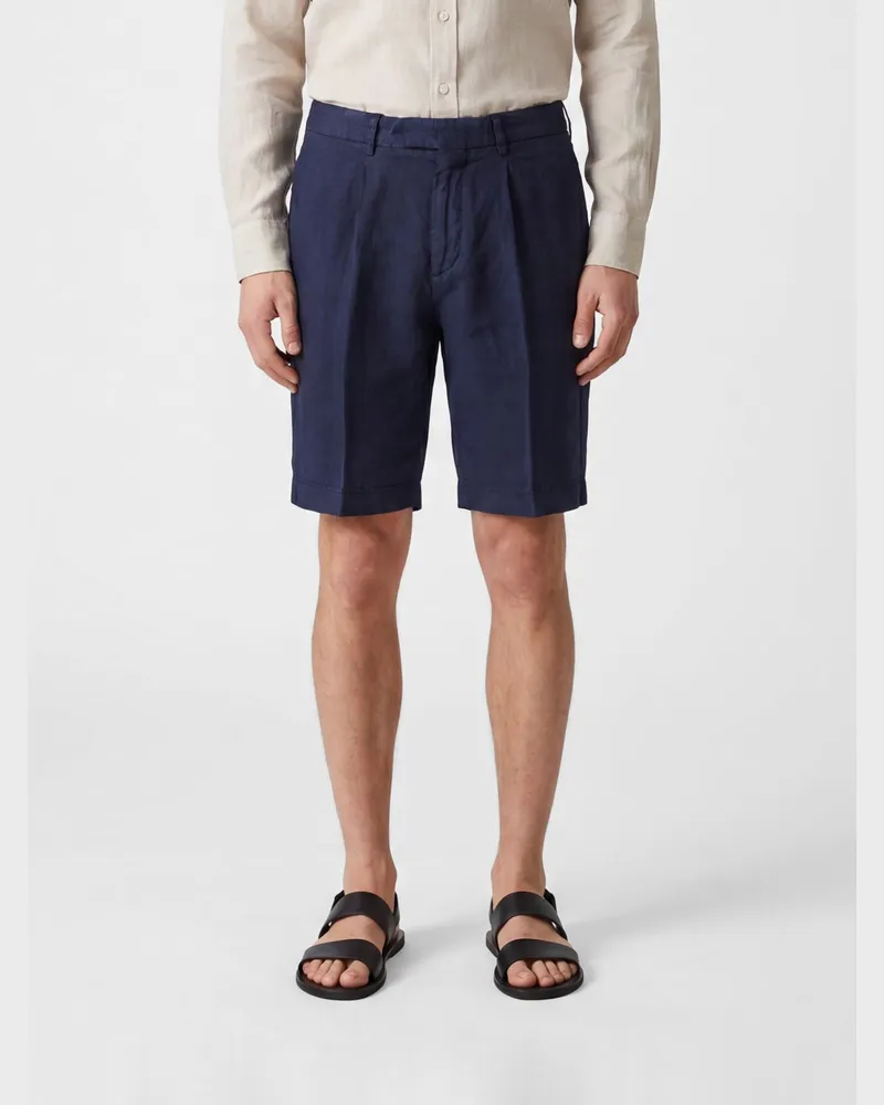 Boglioli Knielange, maßgeschneiderte Leinen-Shorts mit Eingrifftaschen Navy