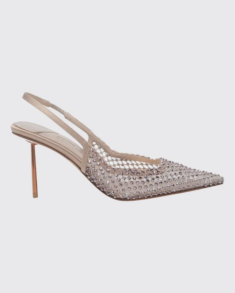 Le Silla Gilda Slingback-Pumps aus besticktem Mesh mit Kristallen und hohem Absatz Pink