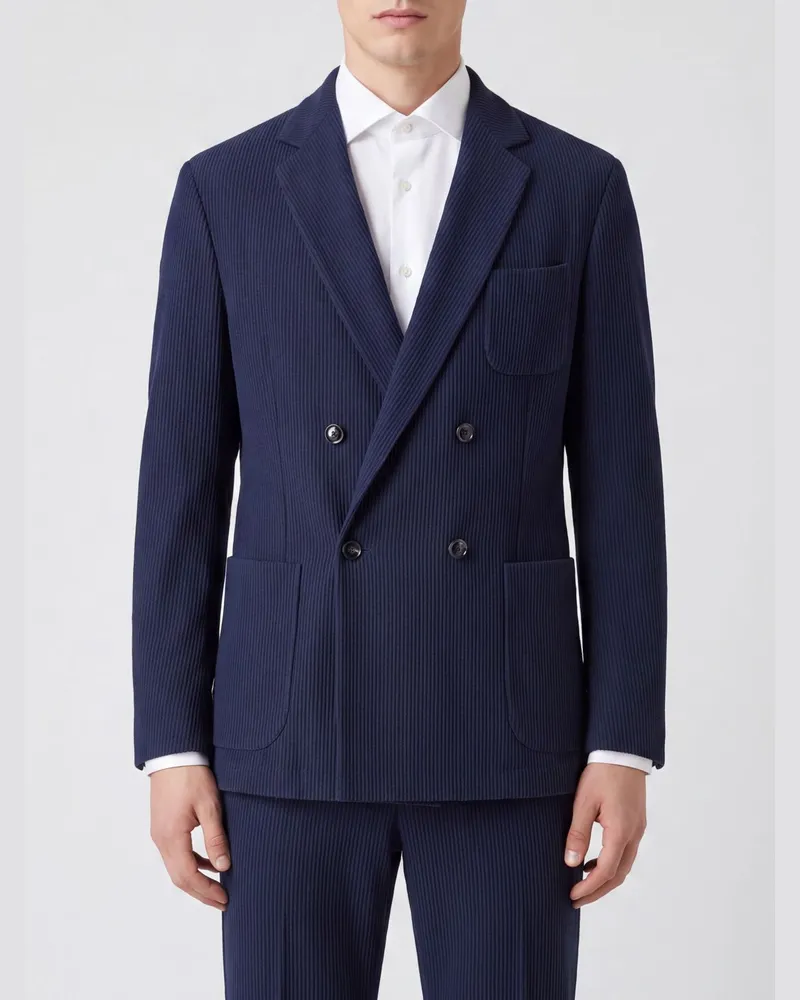Giorgio Armani Zweireihiger Blazer von aus Viskosemischung mit aufgesetzten Taschen Blau