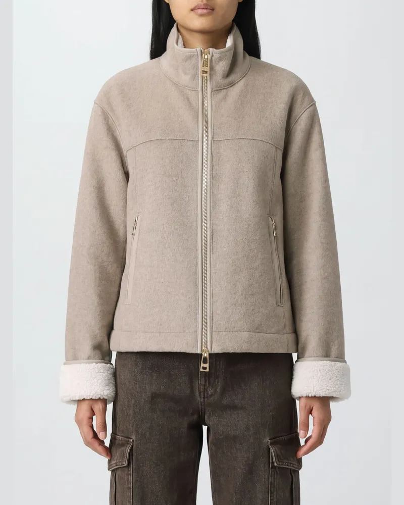 Liu Jo Kurze Webpelzjacke von mit Stehkragen und Reißverschluss Beige