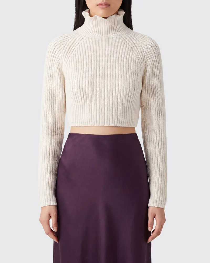 Max Mara Gecroppter Langarm-Rollkragenpullover von aus Baumwolle Weiß