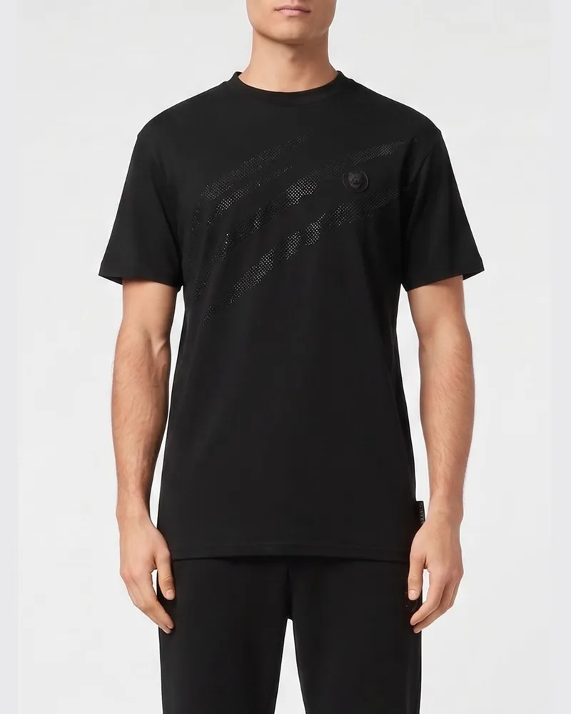 Philipp Plein Baumwoll-T-Shirt mit Strass-Logo Schwarz