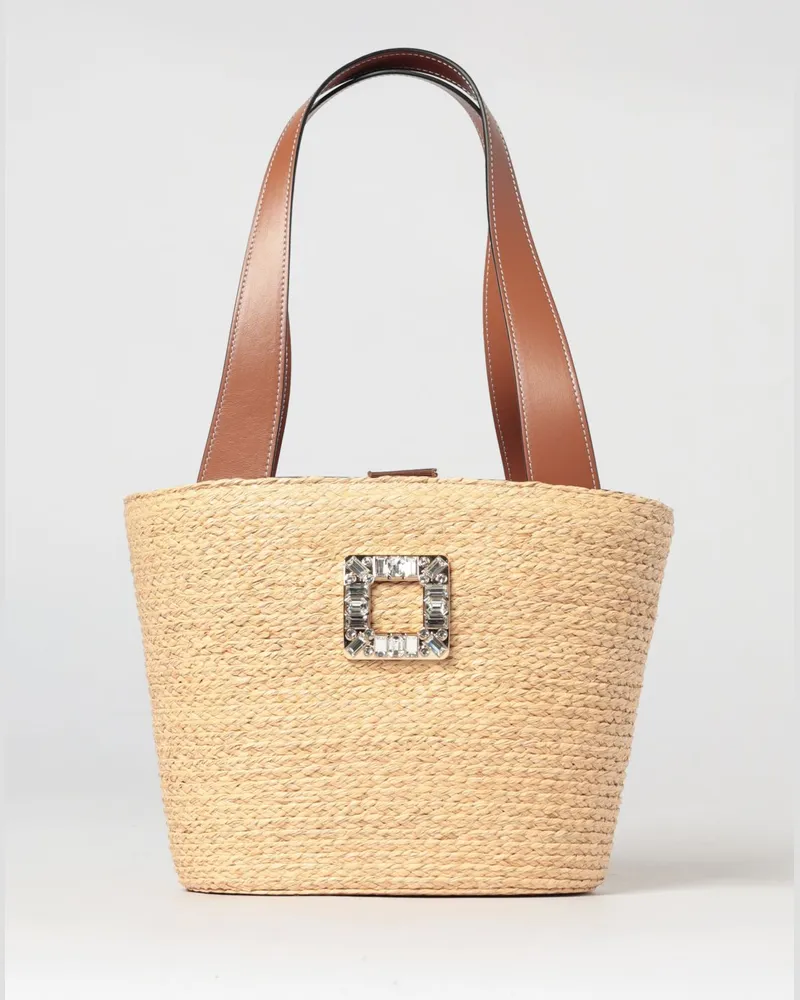 Roger Vivier Viv' Skate Basttasche mit Juwelenschnalle Natural