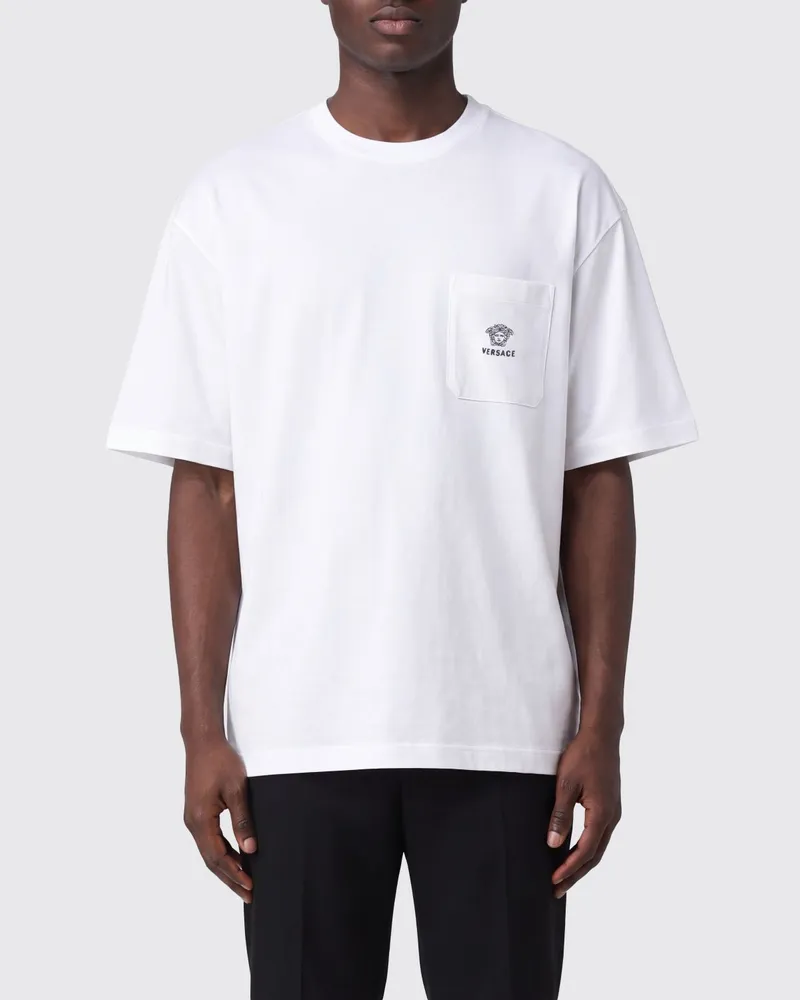 Versace Relaxed-Fit-T-Shirt aus Baumwolle von mit Medusa-Logo und aufgesetzter Tasche Weiß