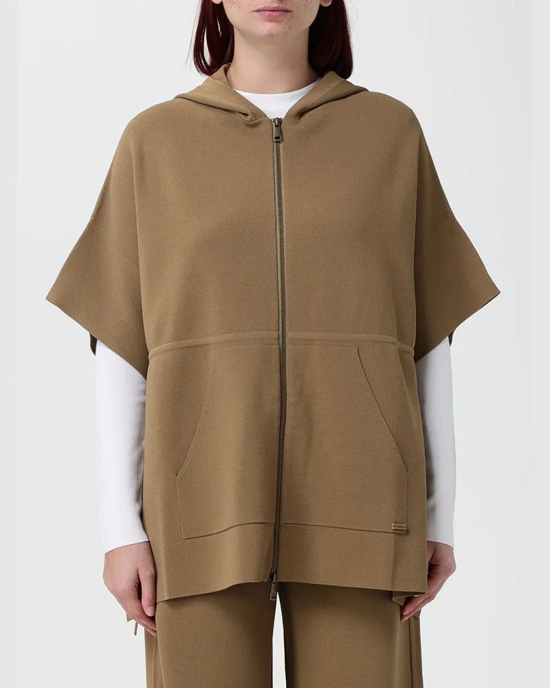 Max Mara Cape mit Kapuze aus Viskose mit Reißverschluss Kaki