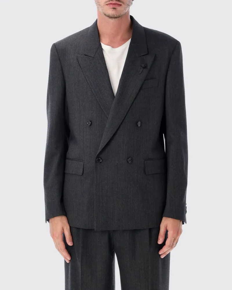LARDINI Doppelreihiger Blazer von aus Stretch-Schurwolle mit steigendem Revers Grau