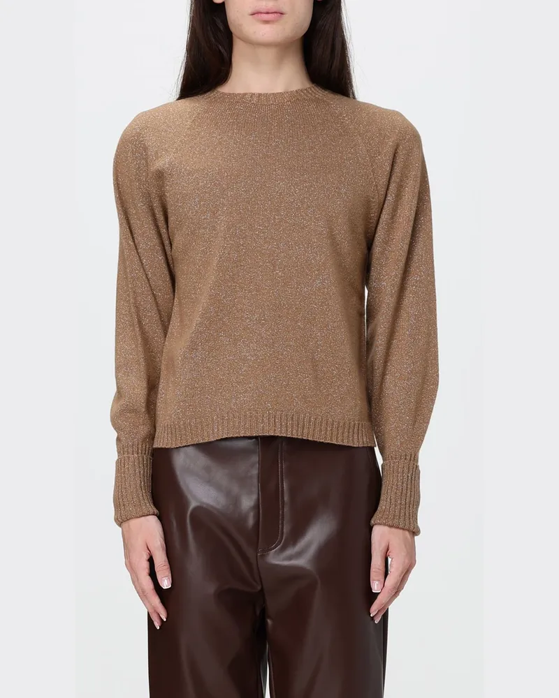 Twin-Set Pullover aus Woll-Kaschmir-Mischung mit Lurexgarn Braun