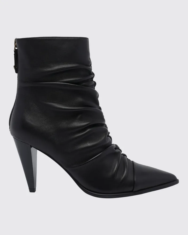 Pinko Vane Ankle Boots aus drapiertem Leder mit hohem ausgestelltem Absatz und mandelförmiger Kappe Schwarz
