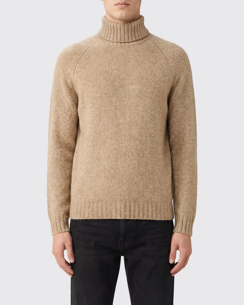 Brunello Cucinelli Rollkragenpullover aus Seide, Kaschmir und Wolle mit Rippbündchen Sand
