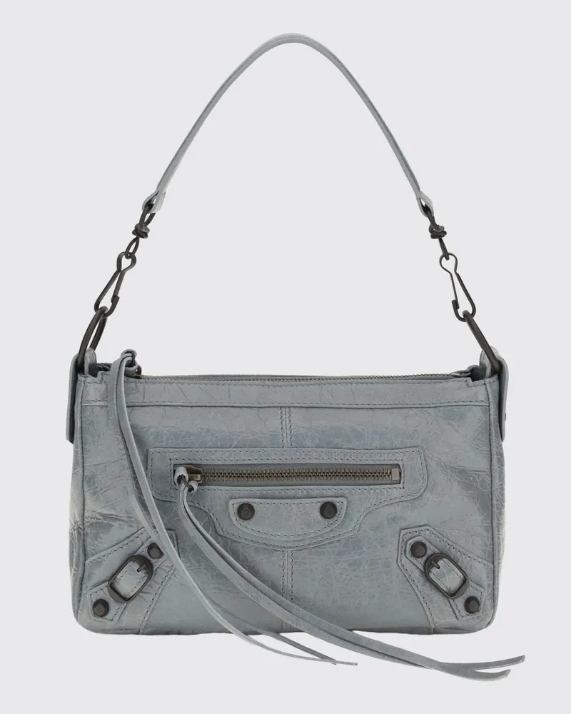Balenciaga Le City Moto Mini-Tasche aus Arena-Lammleder mit Nieten Blau