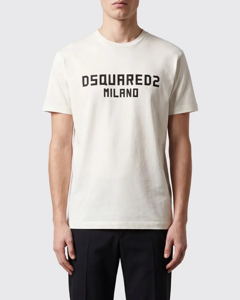 Dsquared2 Kurzärmeliges Baumwoll-T-Shirt mit kontrastierendem Logo-Print Weiß
