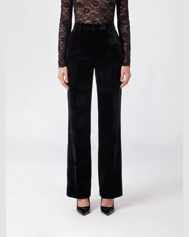 Ermanno Scervino Hoch taillierte Straight-Leg-Hose aus schwarzem Samt Schwarz