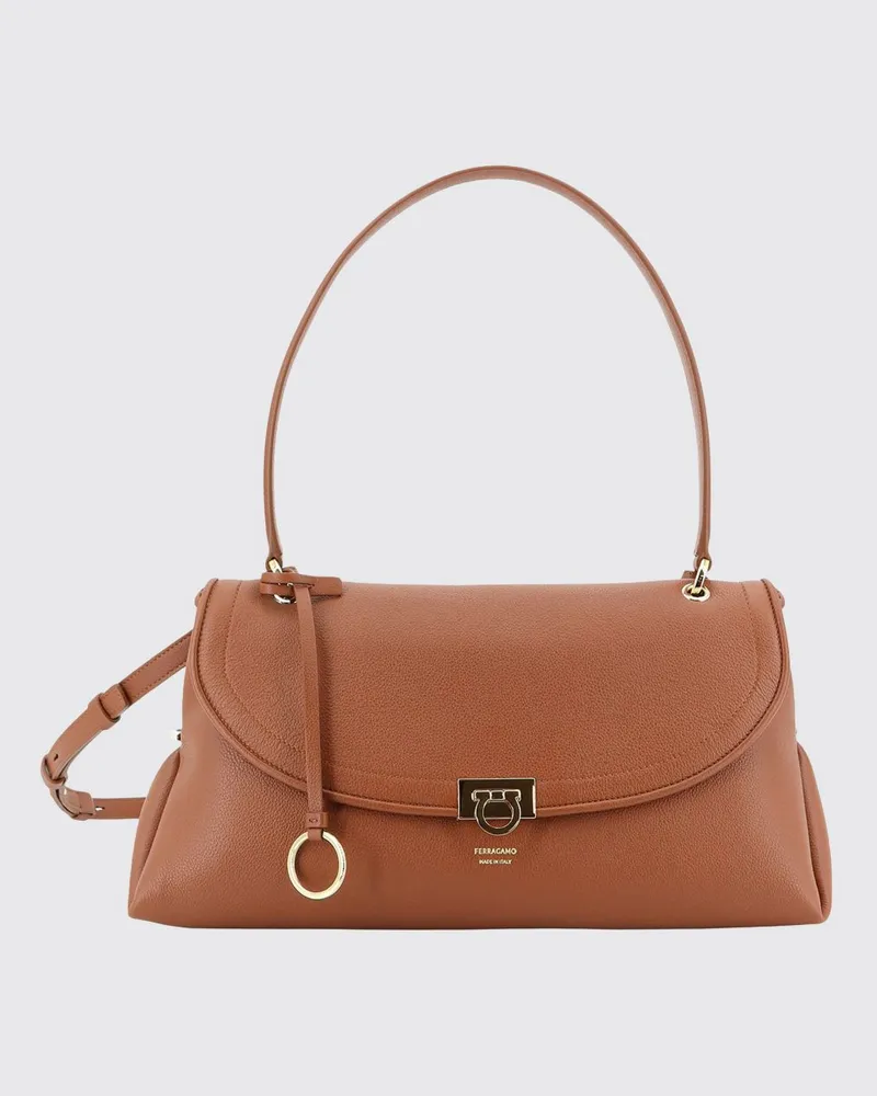 Ferragamo Sofia Schultertasche von aus gehämmertem Kalbsleder mit Gancini-Verschluss Braun