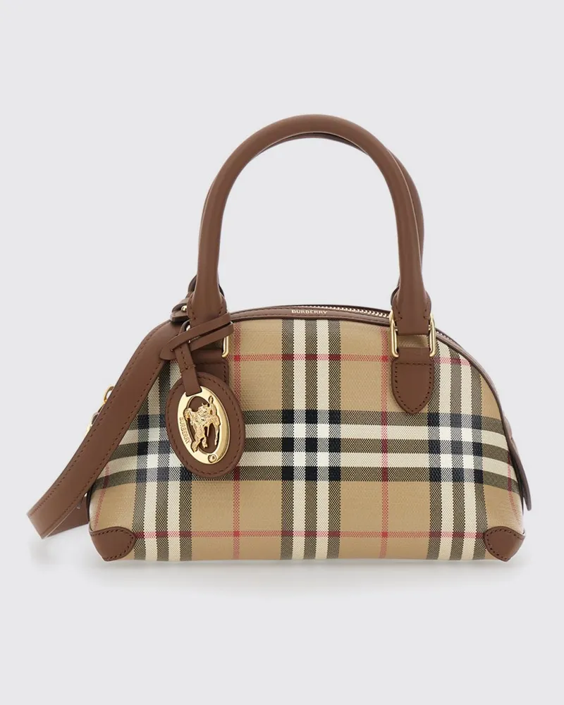 Burberry Primrose Mini-Bowlingtasche von aus Baumwolle und Leder mit Vintage-Check-Muster Beige