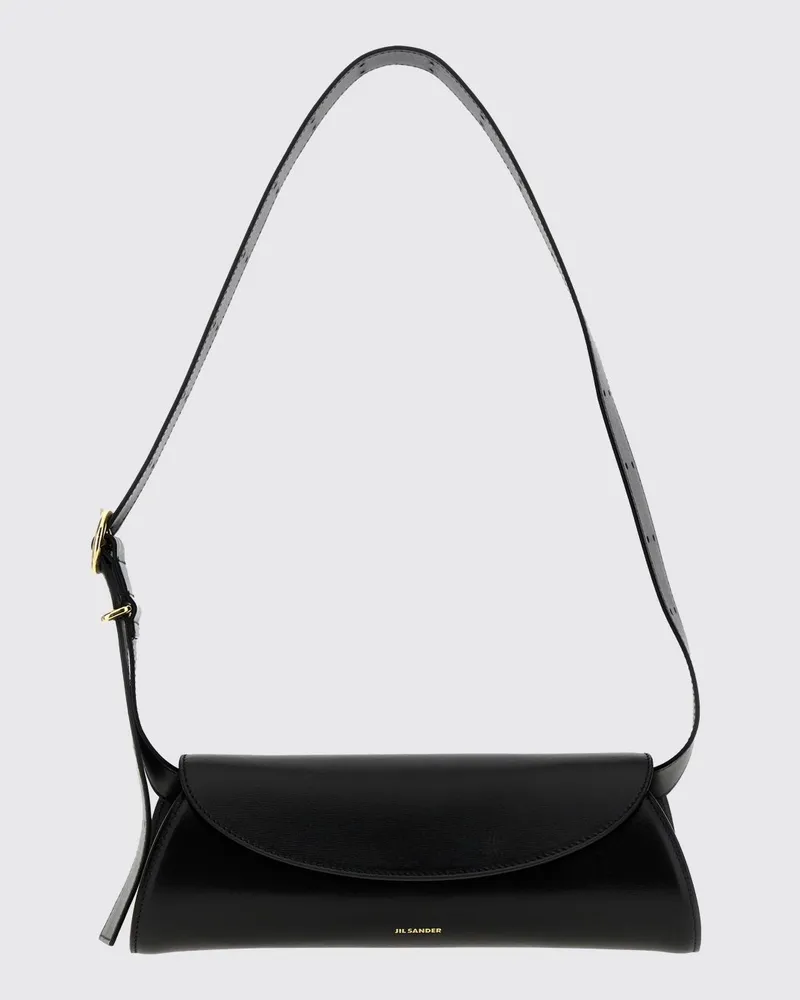 Jil Sander Kleine Cannolo Schultertasche aus glattem Kalbsleder Schwarz