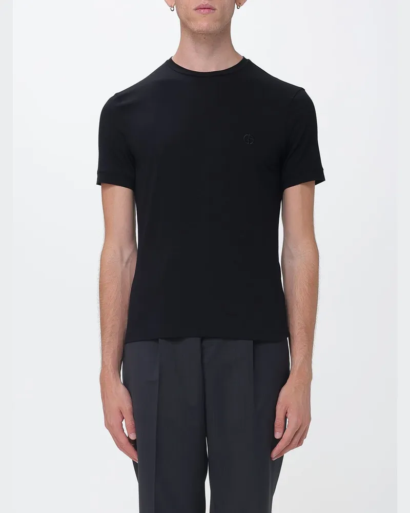 Giorgio Armani Baumwoll-T-Shirt mit Rundhalsausschnitt und Ton-in-Ton-Monogramm Schwarz