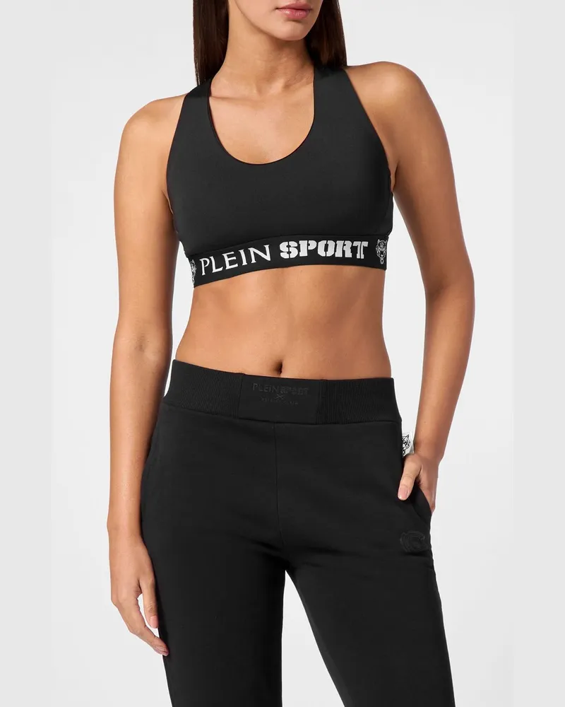 Philipp Plein Gekürztes Sporttop aus technischem Gewebe mit überkreuzten Trägern Schwarz