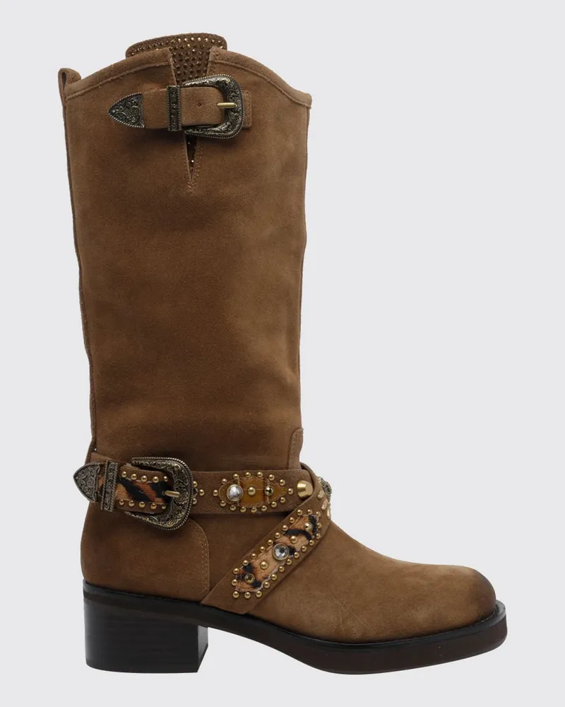 Kurt Geiger Bikerstiefel von aus Kalbswildleder mit Stickerei Braun