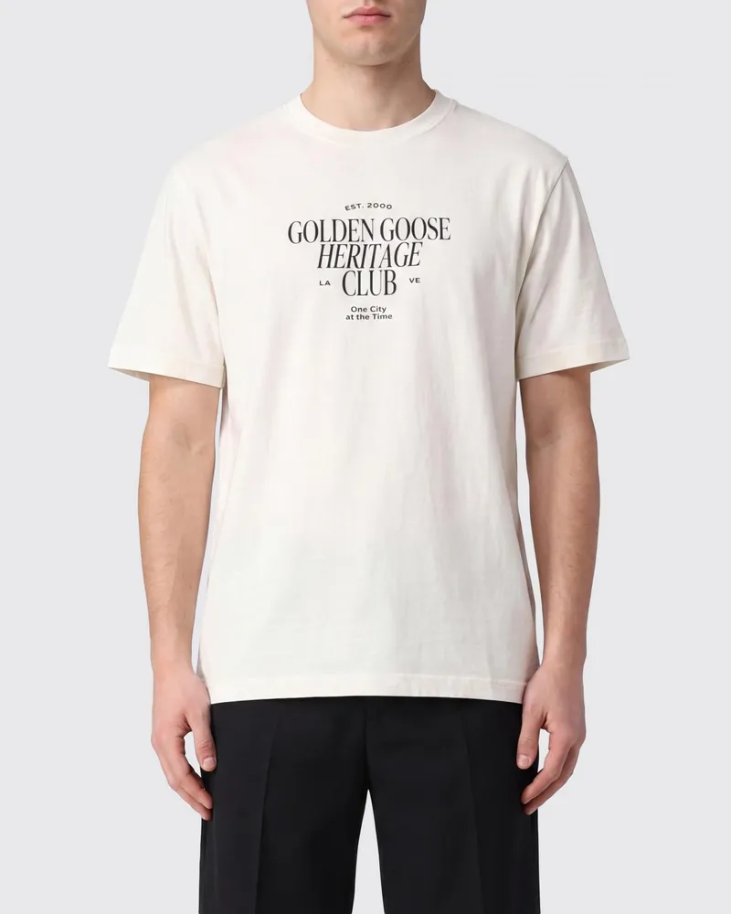 Golden Goose Baumwoll-T-Shirt mit Rundhalsausschnitt und Logo-Print Weiß