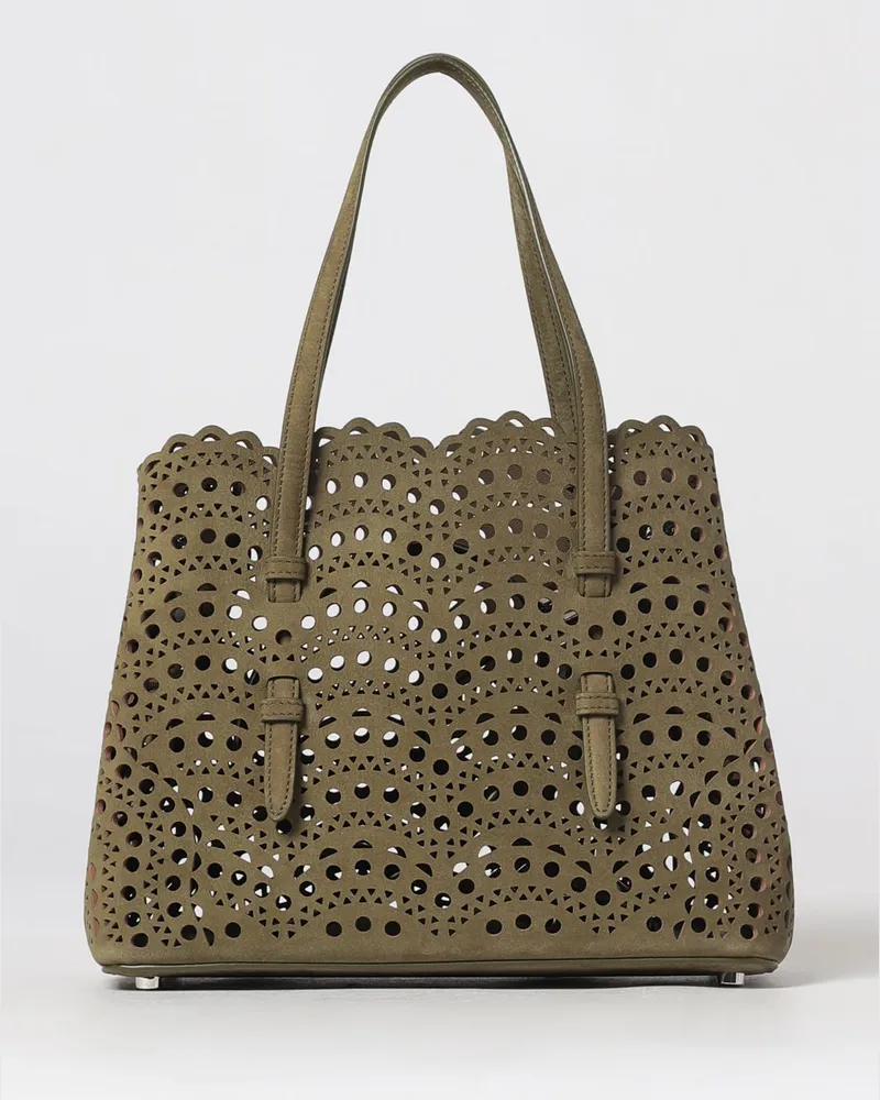 Alaïa Mina Schultertasche aus perforiertem Nubukleder mit herausnehmbarem Etui Grün