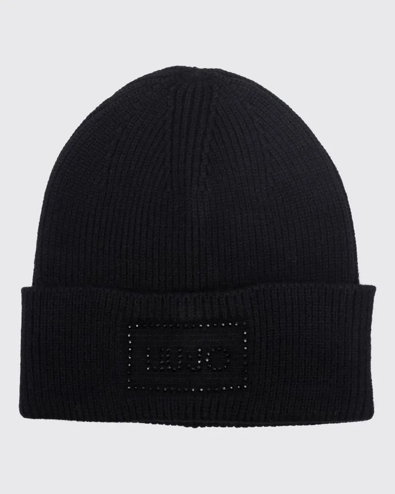 Liu Jo Rippstrick-Beanie mit Umschlag und Strass-Logo Schwarz