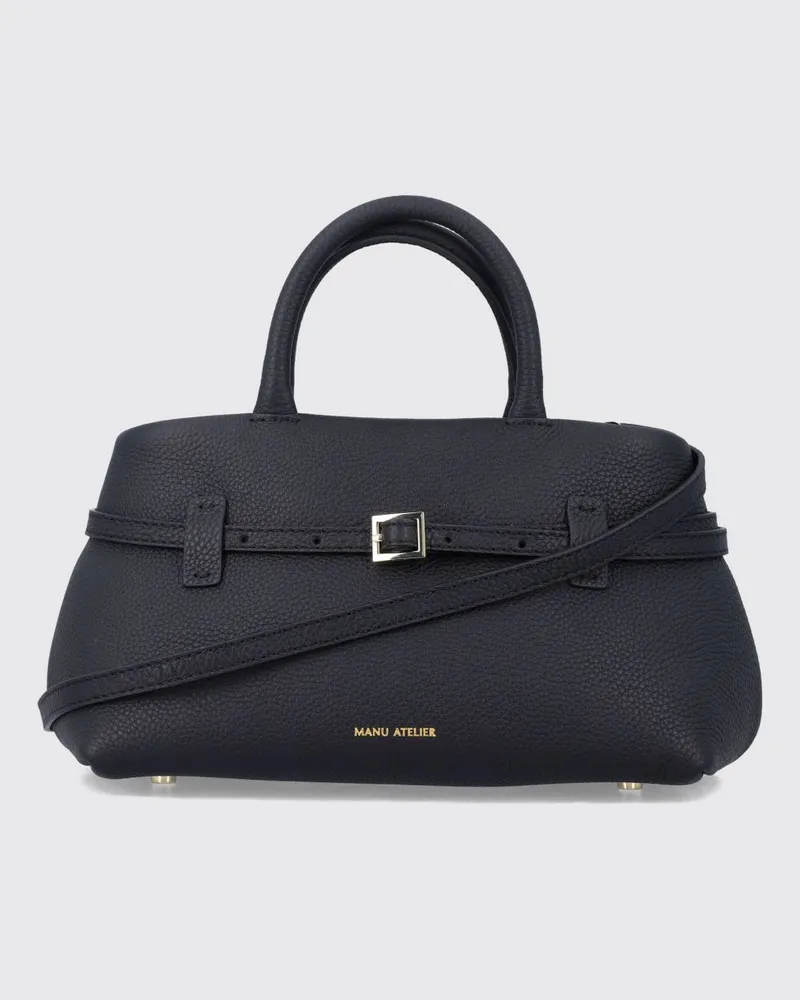 Manu Atelier Le Cambon 25 Handtasche aus genarbtem Kalbsleder mit Doppelgriff Schwarz