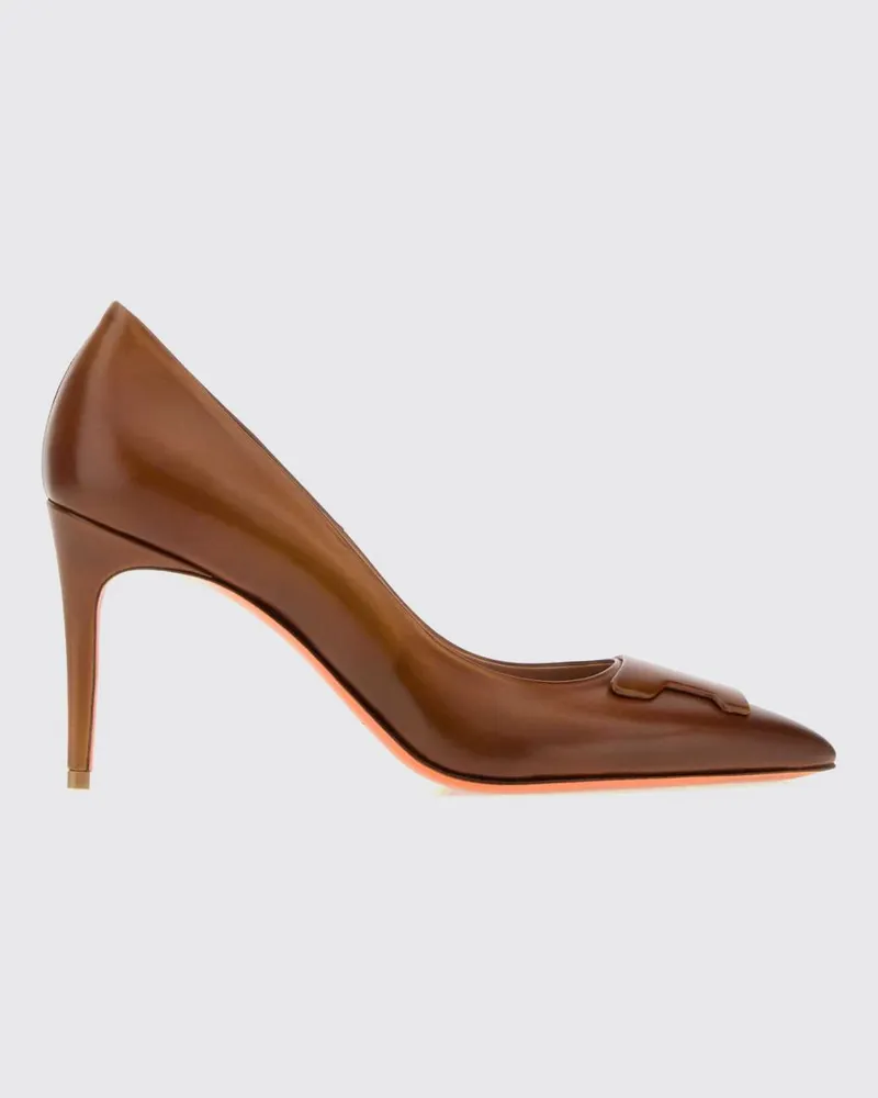 Santoni Pumps aus Glattleder mit hohem Stilettoabsatz und Logoplakette Camel