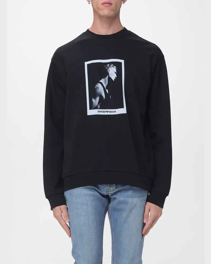 Emporio Armani Relaxed-Fit-Sweatshirt von aus Baumwolle mit Grafik-Print Schwarz