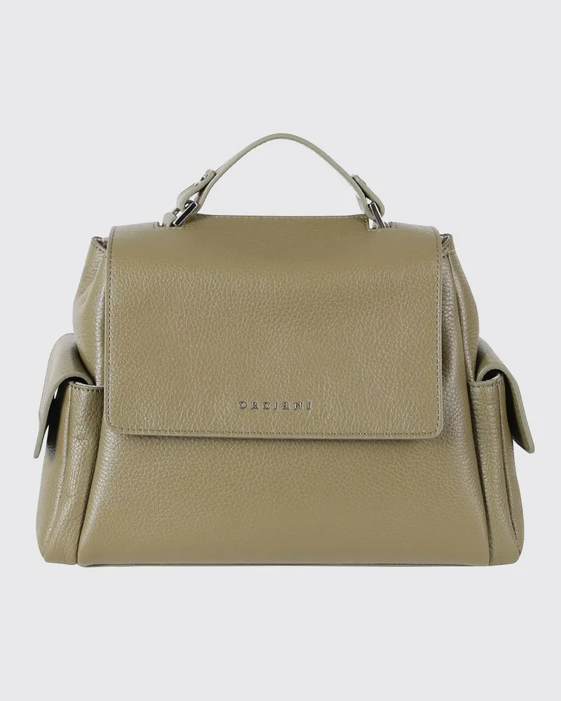Orciani Sveva Handtasche aus genarbtem Leder mit Klappe und abnehmbarem Schulterriemen Olive