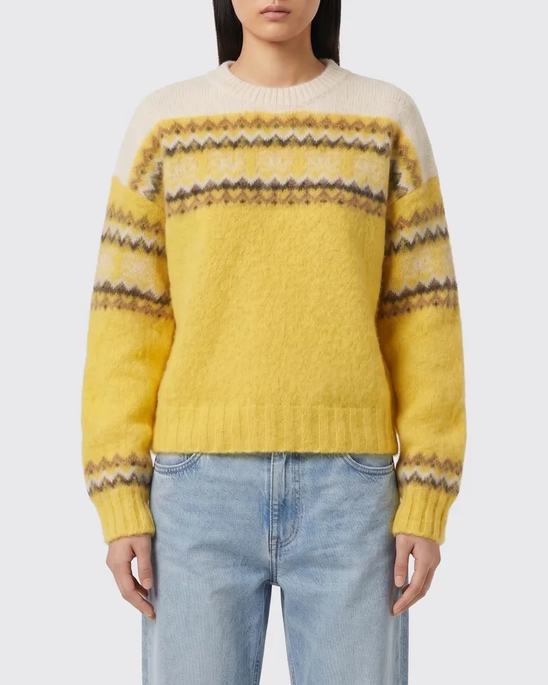 Ganni Jacquard-Wollpullover mit Rundhalsausschnitt und abstraktem Muster Gelb