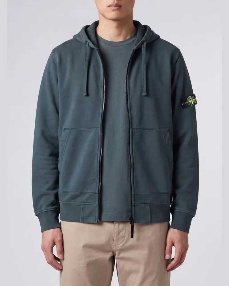Stone Island Bio-Baumwoll-Hoodie mit Reißverschluss und Kompass-Logo-Patch Grün