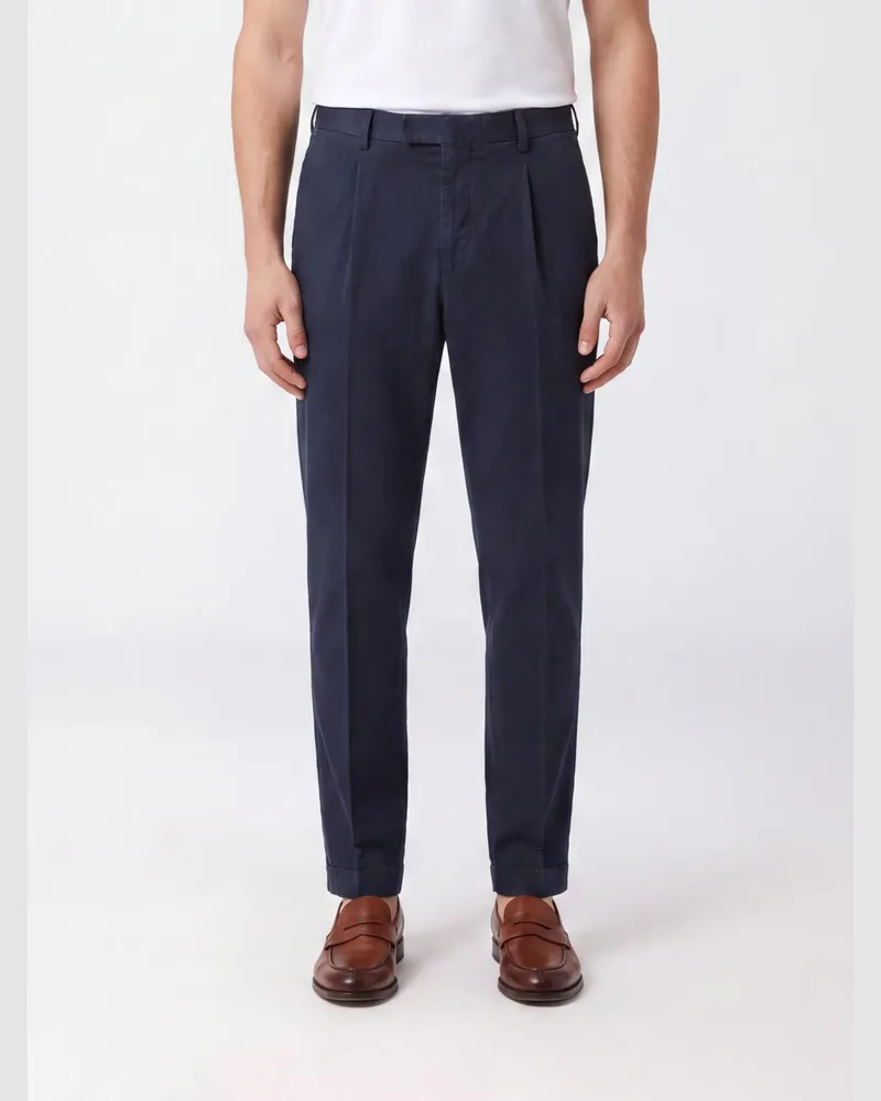 PT TORINO Slim-Fit-Chinohose aus Stretch-Baumwolle mit Bundfalten Blau