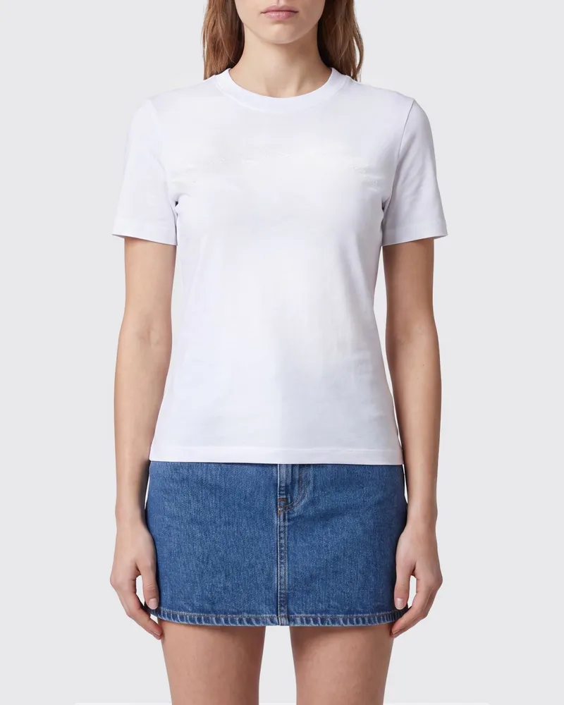 Versace Jeans Slim-Fit-T-Shirt aus Baumwolle mit Ton-in-Ton gesticktem Logo Weiß