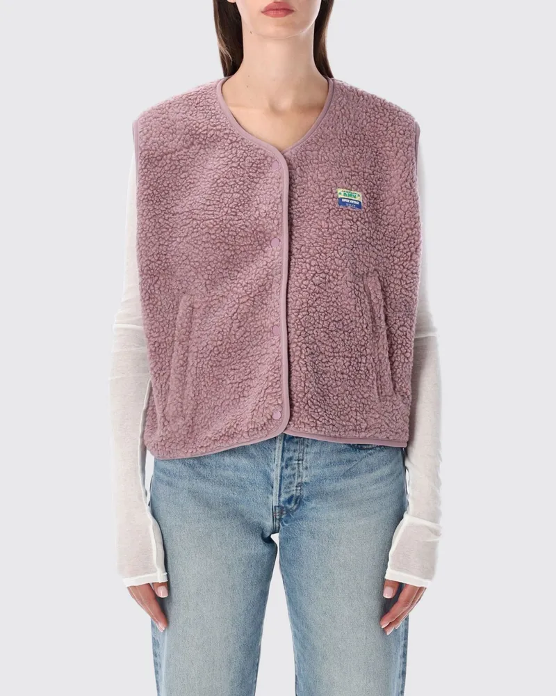 American Vintage Gepolsterte Fleece-Weste von mit Rundhalsausschnitt und Taschen Puder