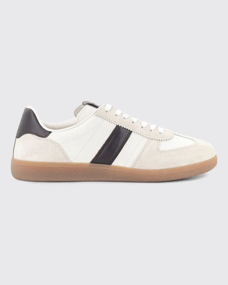 Tom Ford Zweifarbige Low-Top-Sneaker aus Glatt- und Veloursleder Weiß
