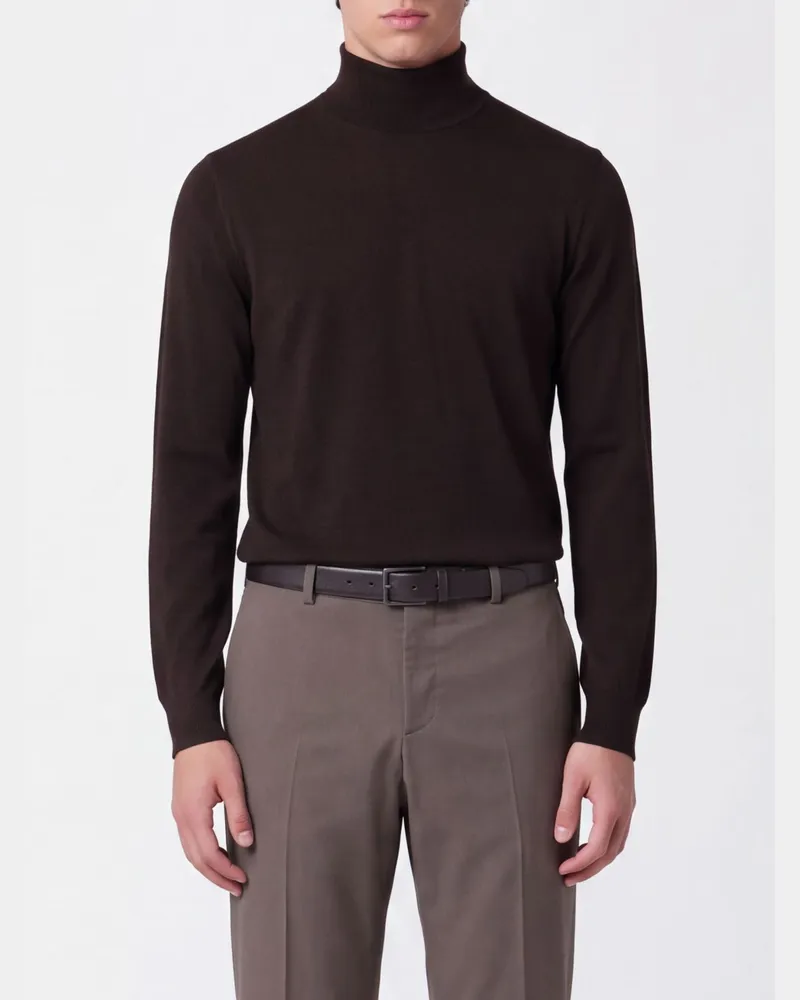 Drumohr  Langärmeliger Rollkragenpullover aus feiner Super 140's Schurwolle Braun